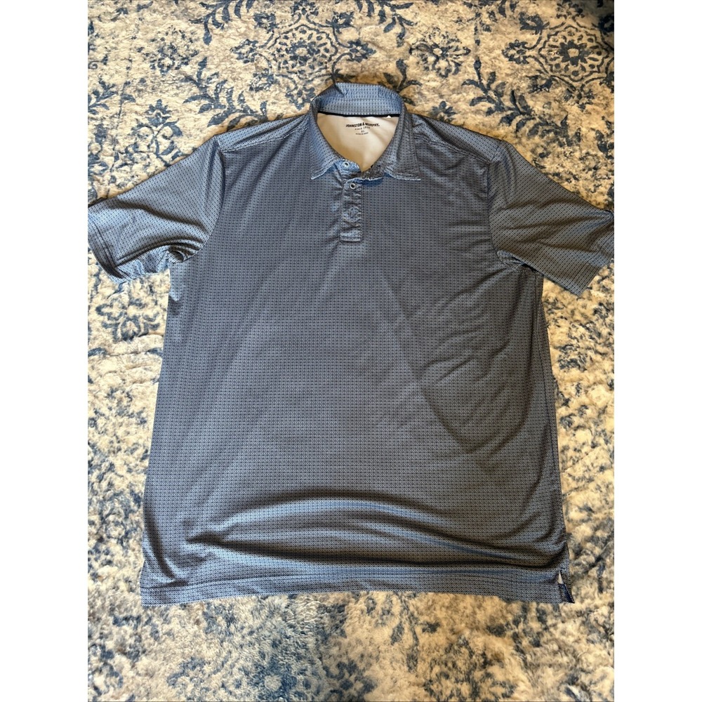 Johnston & MurphyPolo Shirt Mens XL Blue Geometric Golf Performance Stretch